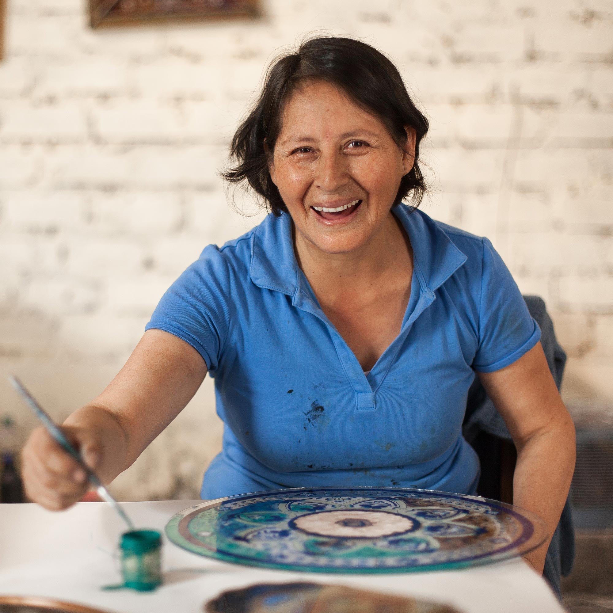 Turquoise Floral Reverse-Painted Glass Wall Mirror from Peru - Antique Reflections