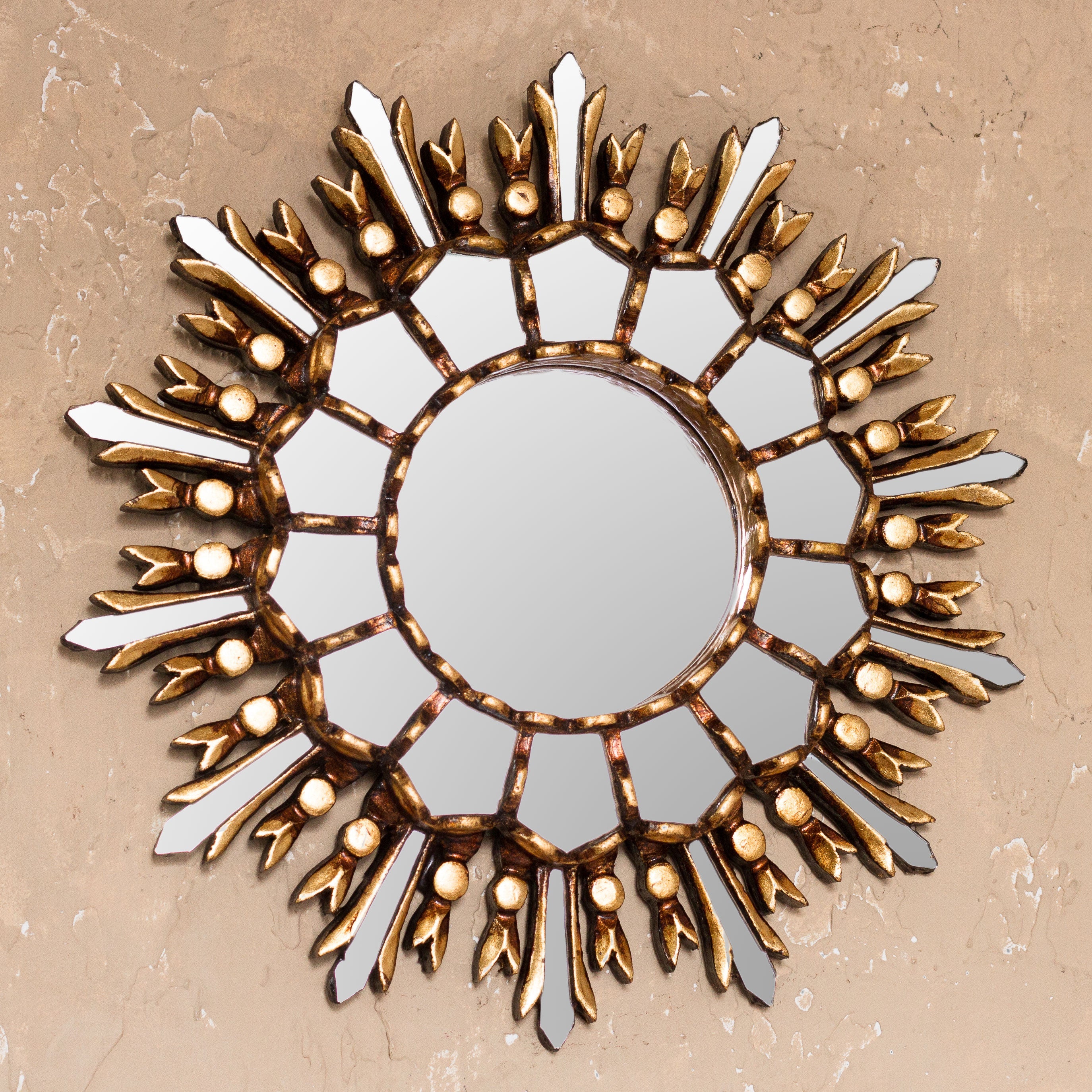 Handmade Bronze Gilded Wood Wall Mirror from Peru - Shiny Sun