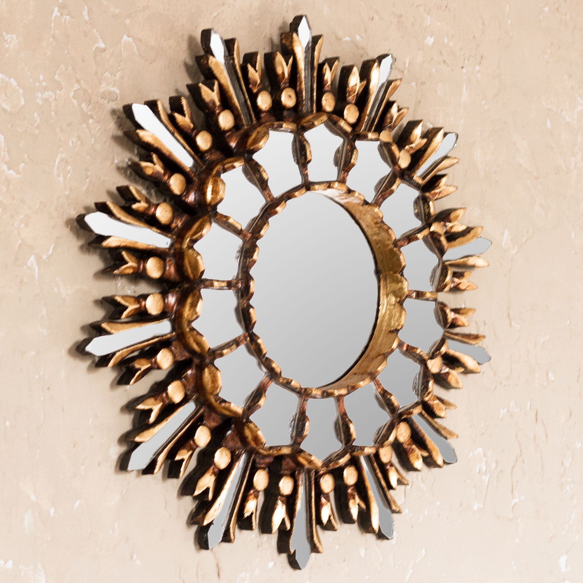 Handmade Bronze Gilded Wood Wall Mirror from Peru - Shiny Sun