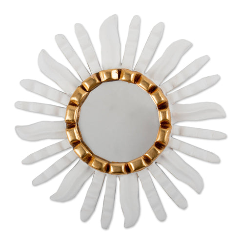 Antiqued Sun-Themed Bronze Gilded Wood Wall Mirror from Peru - Sun Fest