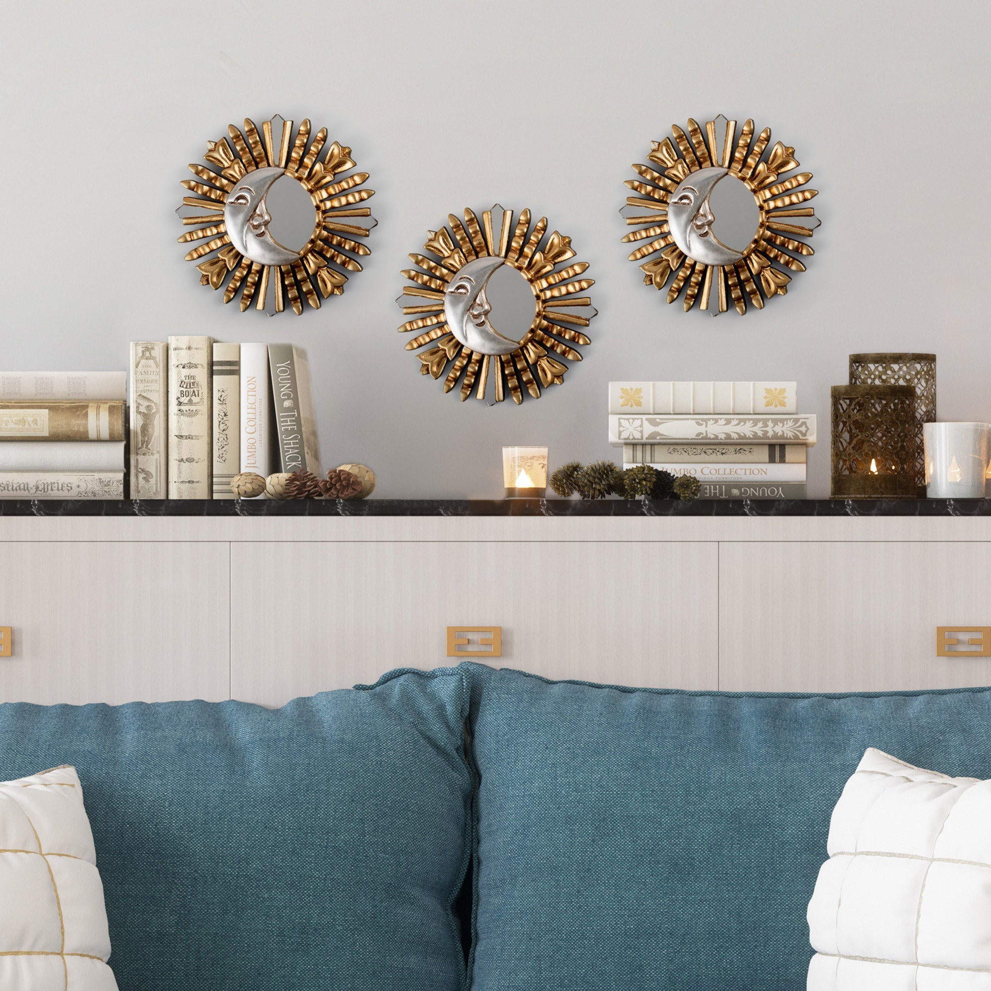 Antiqued Sun-Themed Bronze Gilded Wood Wall Mirror from Peru - Sun Fest