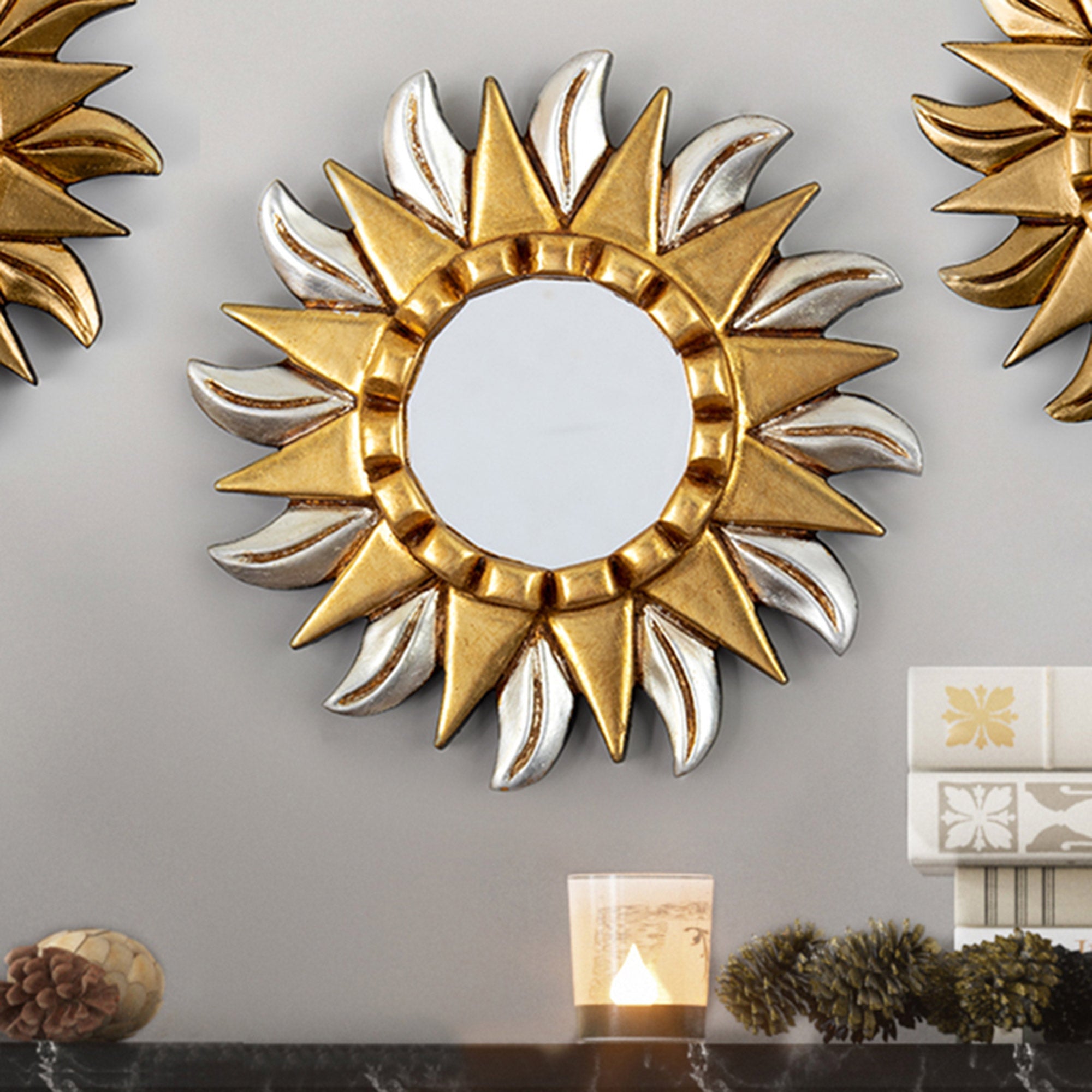 Gilded Bronze and Aluminum Wood Sunflower Wall Mirror - Peruvian Sunflower