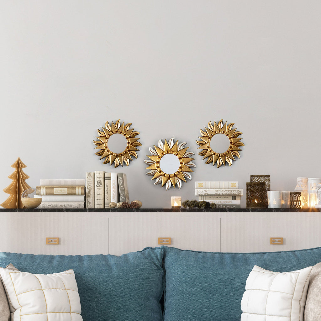 Gilded Bronze and Aluminum Wood Sunflower Wall Mirror - Peruvian Sunflower