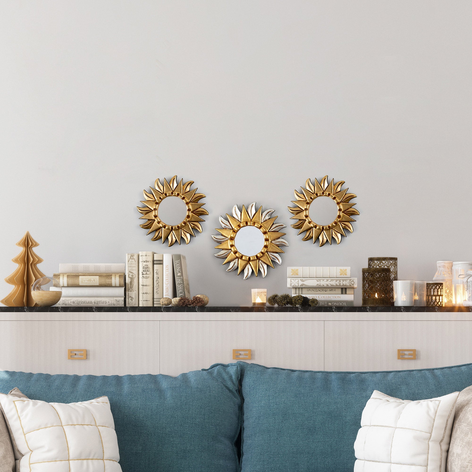 Gilded Bronze and Aluminum Wood Sunflower Wall Mirror - Peruvian Sunflower