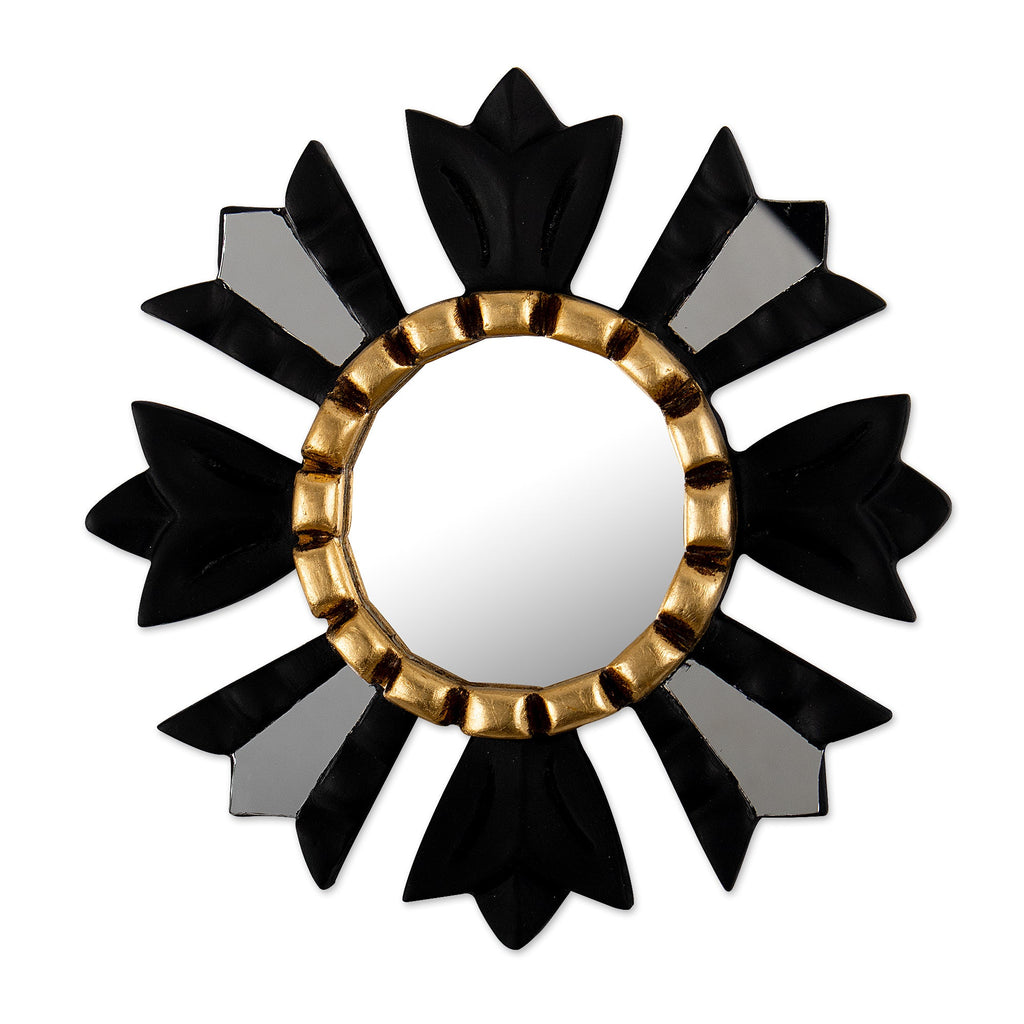 Sun-Themed Black Bronze Gilded Wood Wall Accent Mirror - Wisdom Beams
