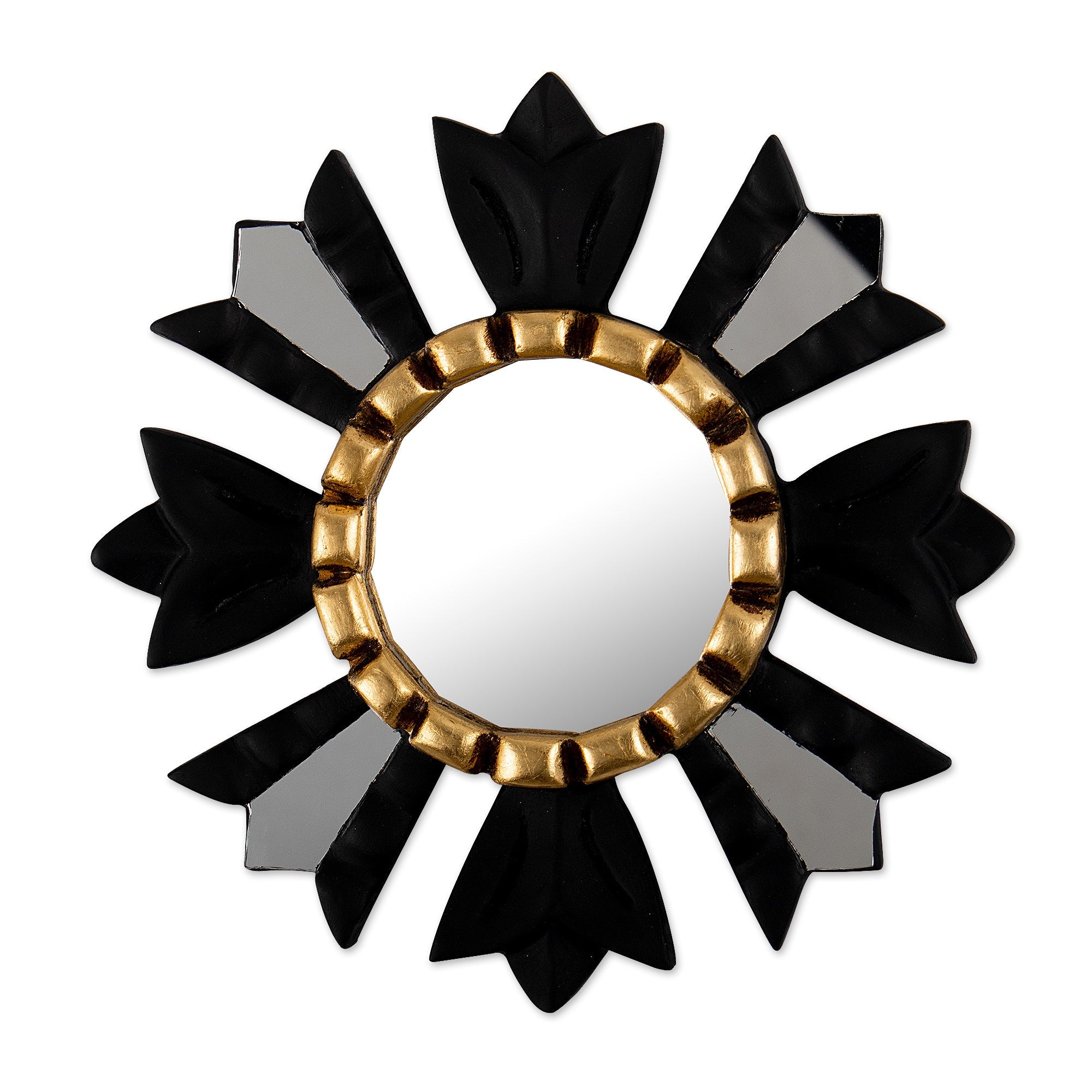 Sun-Themed Black Bronze Gilded Wood Wall Accent Mirror - Wisdom Beams