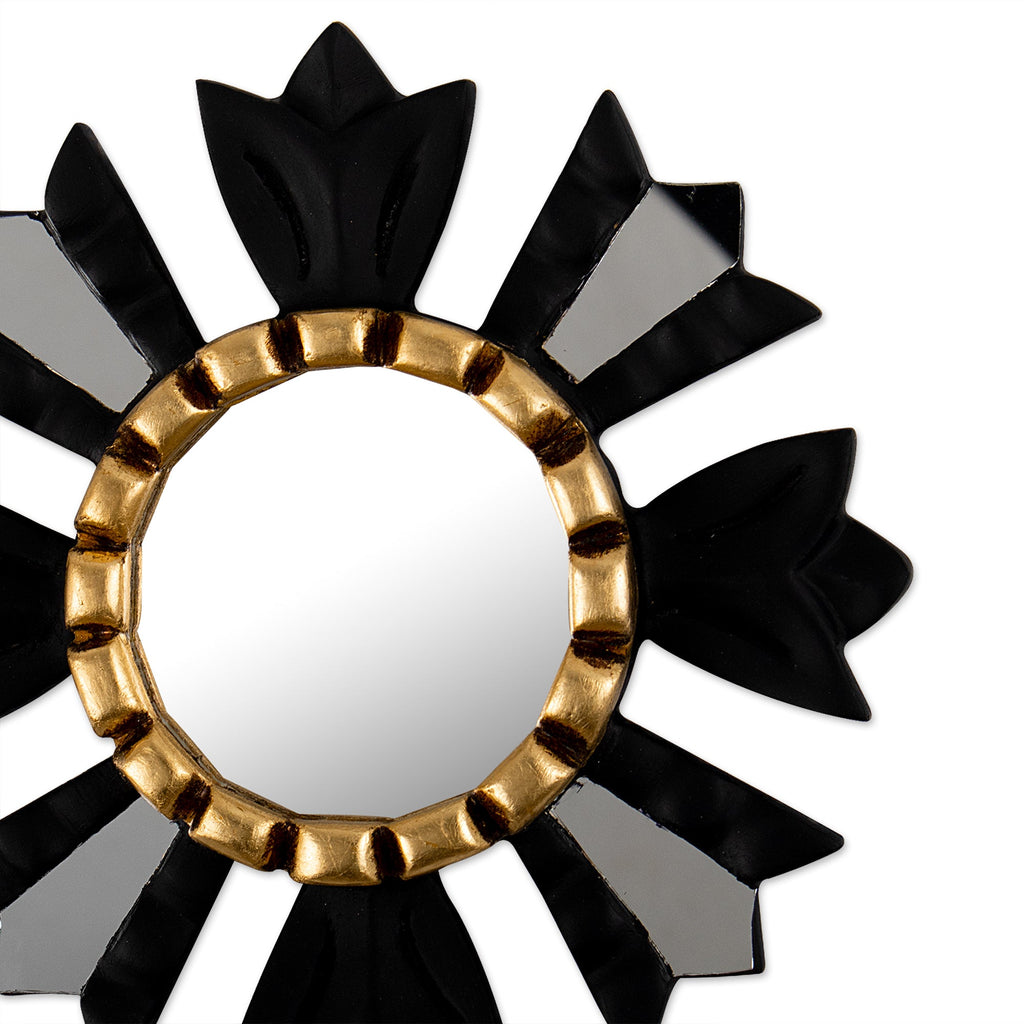 Sun-Themed Black Bronze Gilded Wood Wall Accent Mirror - Wisdom Beams
