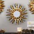 Gilded Bronze and Aluminum Wood Sun-Themed Wall Mirror - Gold & Silver Sun