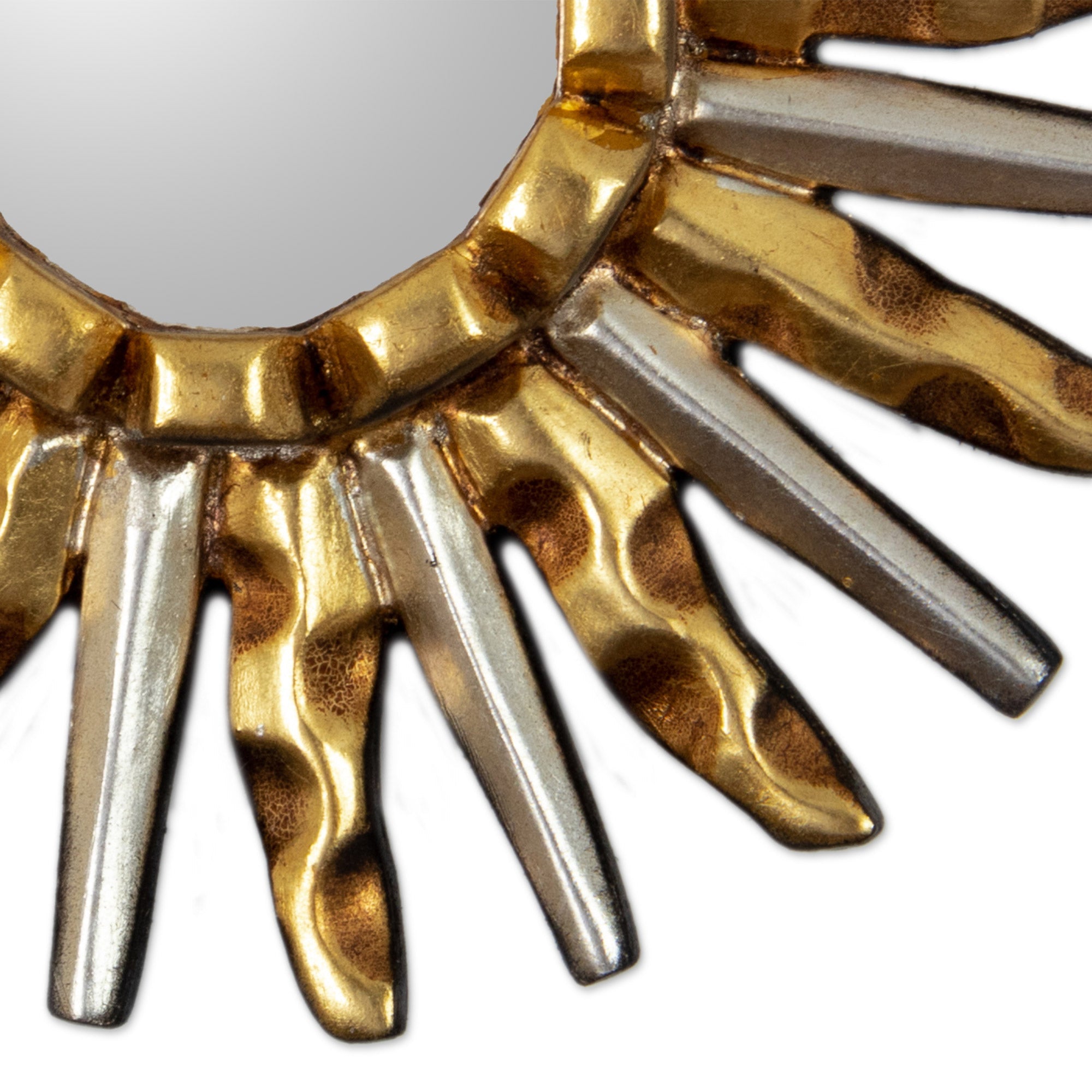 Gilded Bronze and Aluminum Wood Sun-Themed Wall Mirror - Gold & Silver Sun