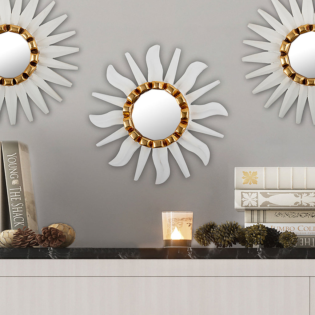 Modern Abstract Bronze Gilded Wood Wall Accent Mirror - Celestial Shining