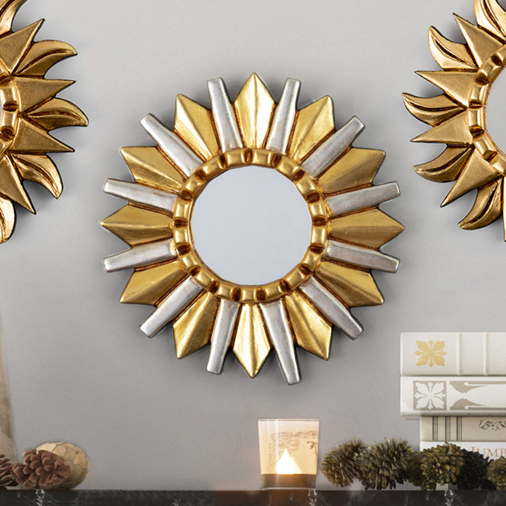 Antique Wood Star Wall Mirror with Bronze & Aluminum Leaf - Star