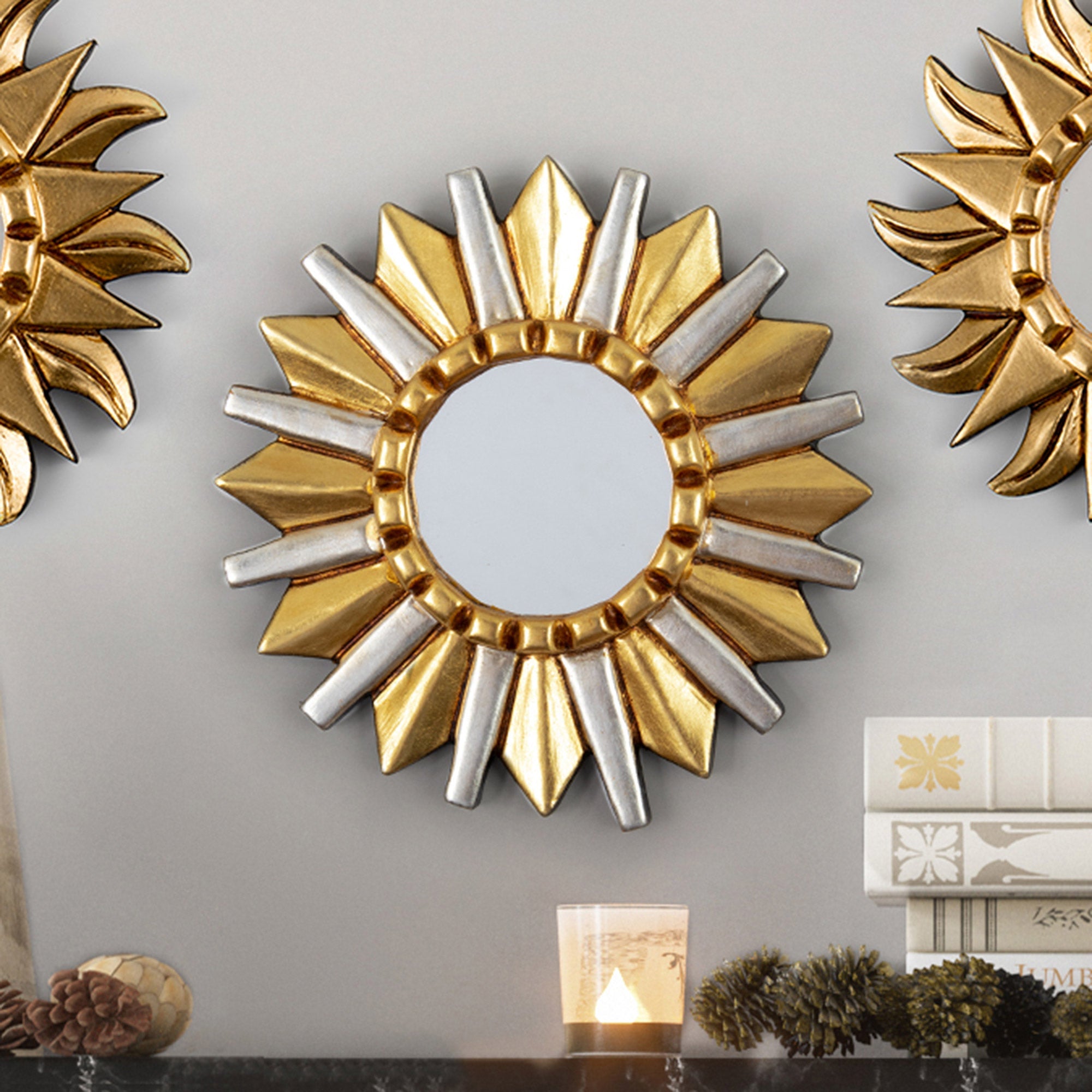 Antique Wood Star Wall Mirror with Bronze & Aluminum Leaf - Star