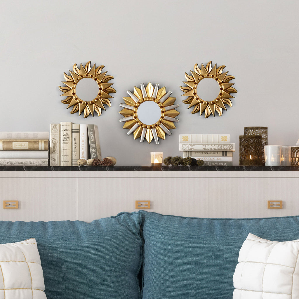 Antique Wood Star Wall Mirror with Bronze & Aluminum Leaf - Star