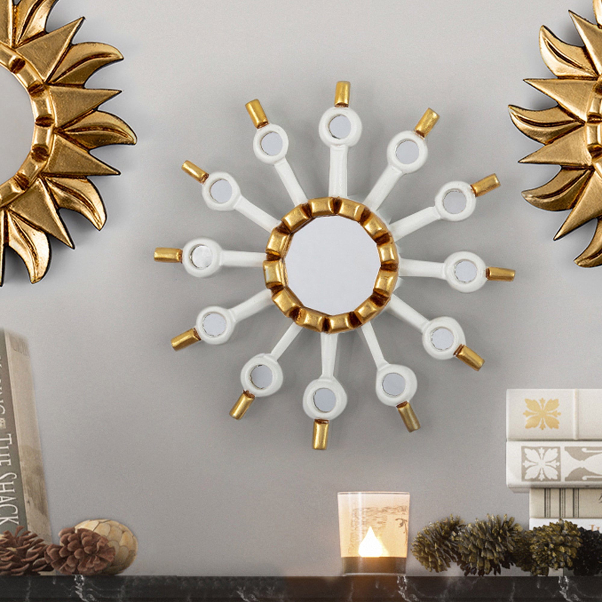 Modern Reverse Painted Glass Wall Mirror with Bronze Leaf - Moonlight