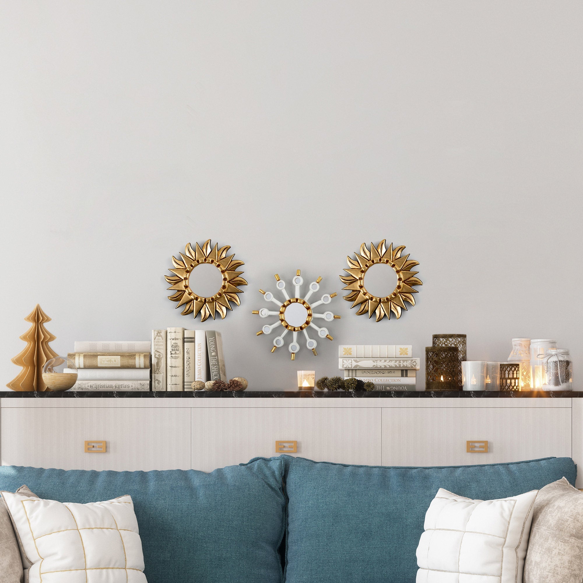 Modern Reverse Painted Glass Wall Mirror with Bronze Leaf - Moonlight